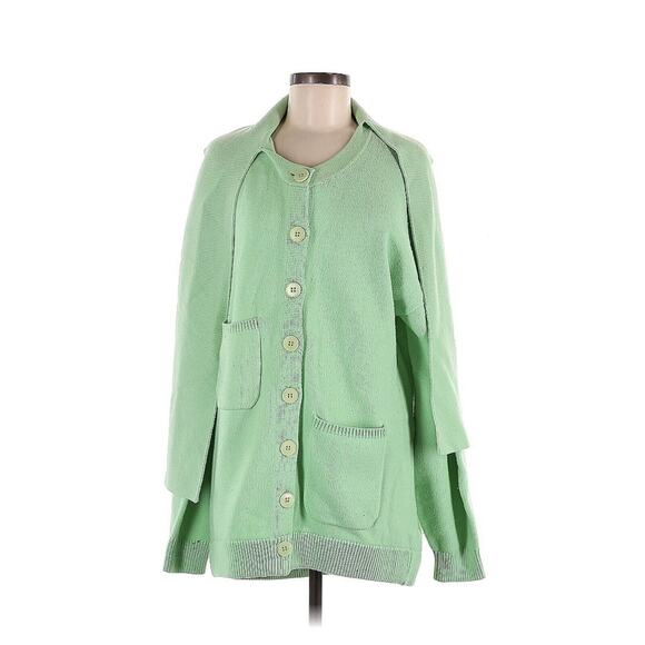 Tibi Airy Wool Tie Collar Oversized Cardigan Sweater with Scarf Pastel Green M - Picture 4 of 7
